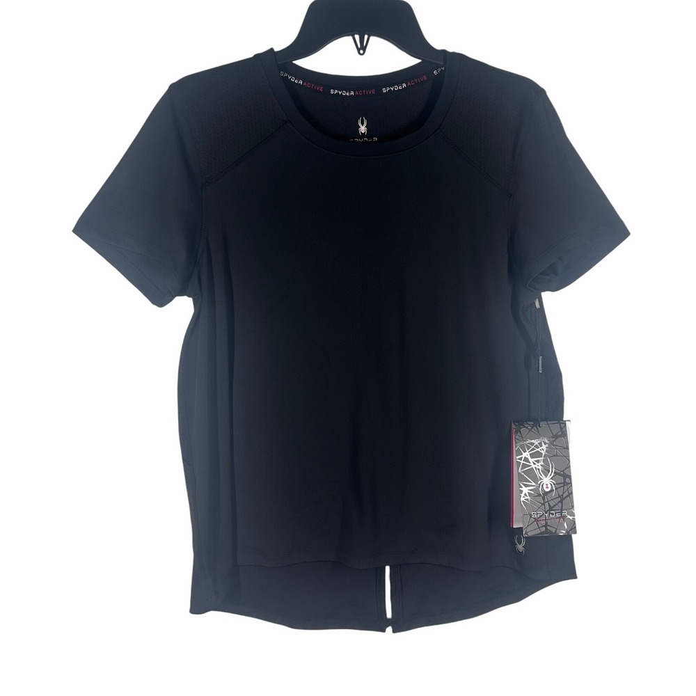 Spyder Active Womens Black Short Sleeve‎ Split Back T-Shirt Top Sz Medium NEW